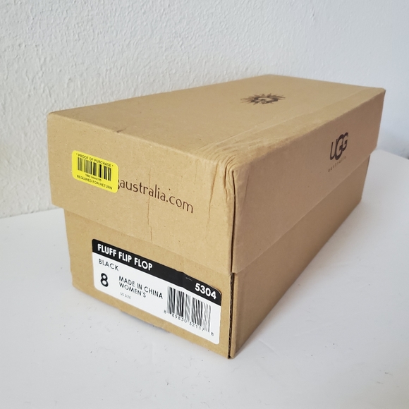 Ugg Fluff Flip Flops 5304 Black 8 Sheepskin Rubber - Picture 10 of 10